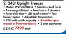 Whirlpool 248L Upright Freezer(WVE1893NFIX)-Each