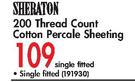 Sheraton 200 Thread Count Cotton Percale Sheeting Single Fitted
