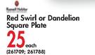 Red Swirl Or Dandelion Square Plate-Each