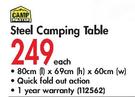Camp Master Steel Camping Table(80x69x60cm)-Each