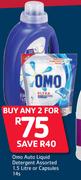 Omo Auto Liquid Detergent-1.5Ltr Or Capsules 14s-For 2