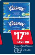 Kleenex Facial Tissues Assorted-2x90's/8x10's/90's Per Pack