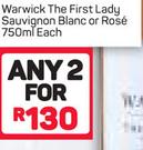 Warwick The First Lady Sauvignon Blanc Or Rose-2x750ml 