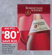 Robertson Winery Natural Sweet Rose Or Sweet White 3Ltr-Each