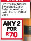 Drostdy Hof Natural Sweet Red, Claret Select Or Adelpracht Late Harvest-2x750ml 