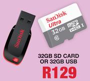 Sandisk 32GB SD Card Pr 32GB USB