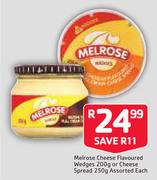 Melrose Cheese Flavoured Wedges 200g Or Cheese Spread 250g Assorted-Each