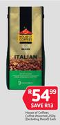 House Of Coffees Coffee Assorted 250g Excluding Decaf-Each