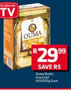 Ouma Rusks Assorted-450/500g Each