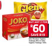 Glen Rooibos Tagless Teabags-80s Or Joko Tagless Teabags-100s-For 2 
