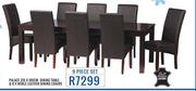 Palace 210x101cm Dining Table & 8x Noble Leather Dining Chairs-9-Piece