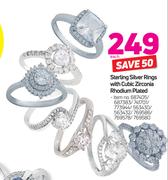 Sterling Silver Rings With Cubic Zirconia Rhodium Plated-Each