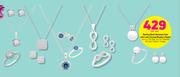 Sterling Silver Neckwear With Cubic Zirconia Rhodium Plated-Per Set