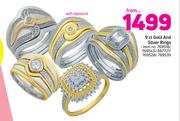 9ct Gold And Silver Rings With Diamond-Each