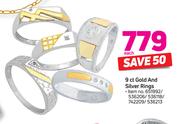 9ct Gold And Silver Rings-Each