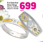 9ct Gold And Silver Rings-Each