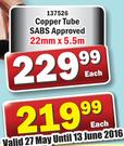 Copper Tube SABS Approved 22mm x5.5m-Each