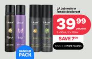 La Lab Male Or Female Deodorant-2 x 90ml/2 x 120ml Per Pack