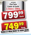 Flat Twin Cable & Earth 2.5mm x100m-Each