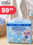 Cuddlesome Lightly Scented Gentle Baby Wipes-3 x 80's Pack
