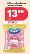 Lekker Pink And White Twisted Mallows-100g
