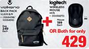 Volkano Backpack Bag VL1015 B/R+ Logitech Wireless Mouse M175-Each