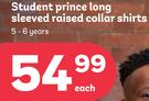 Student Prince Long Sleeved Raised Collar Shirts 5-6 Years-Each