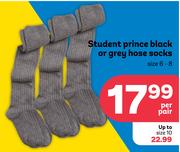 Student Prince Black Or Grey Hose Socks Size 10-Per Pair 