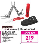Mastercraft 12 In 1 Multi tool, Aluminium Torch & Knife Set GS160132-Per Set