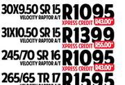 LDV & 4x4 Price Busters 30x9.50 SR 15 Velocity Raptor A/T Tyre