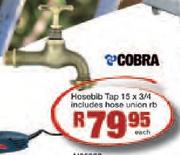 Cobra Hosebib Tap 15 x 3/4 Includes Hose Unicn RB