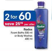 Radox Foam Baths 500ml Or Body Washes 400ml-For 2