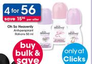 Oh So Heavenly Anti Perspirant Roll Ons-4x50ml