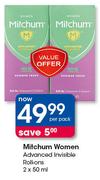 Mitchum Women Advanced Invisible Roll Ons-2x50ml Per Pack