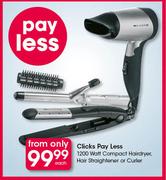Clicks Pay Less 1200 Watt Compact Hairdryer, Hair Straightener Or Curler-Each