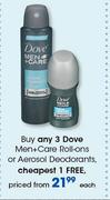 Dove Men+Care Roll Ons Or Aerosol Deodorants-Each