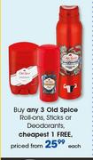 Old Spice Roll Ons, Sticks Or Deodorants-Each