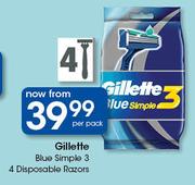 Gillette Blue Simple 3 Disposable Razors-Per Pack
