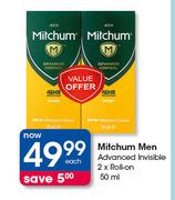 Mitchum Men Advanced Invisible Roll On-2X50ml