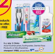 Clicks Adult Toothbrushes, Dental Floss Products Or Mouthwashes-Each