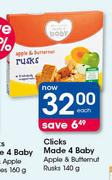 Clicks Made 4 Baby Apple & Butternut Rusks-140g Each