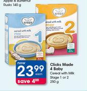 Clicks Made 4 Baby Cereal With Milk Stage1 Or 2-250g Each