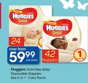 Huggies Gold New Baby Disposable Nappies Size 0 Or 1 Carry Pack-Per Pack