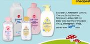 Johnson's Lotions, Creams, Baby Washes, Petroleum Jelly 500ml, Baby Oil 200ml Or Powder 400g-Each