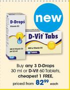  D-Drops-30ml Or D-Vit 60 Tablets-Each
