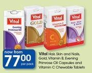 Vital Hair,Skin & Nails,Gold Vitamin B,Evening Primrose Oil Capsules & Vitamin C Chewable Tablets-Pe