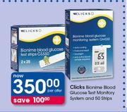 Clicks Bonime Blood Glucose Test Monitory System And 50 Strips-Per Offer