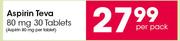 Aspirin Teva 80 mg 30 Tablets-Per Pack