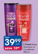 L'Oreal Elvive Shampoo Or Conditioner-200ml Each