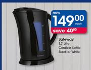 Safeway 1.7Ltr Cordless Kettle Black Or White-Each